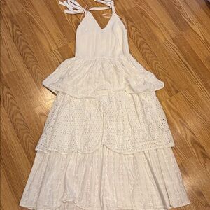 En Saison Ivory Textured Dress with Tie Straps